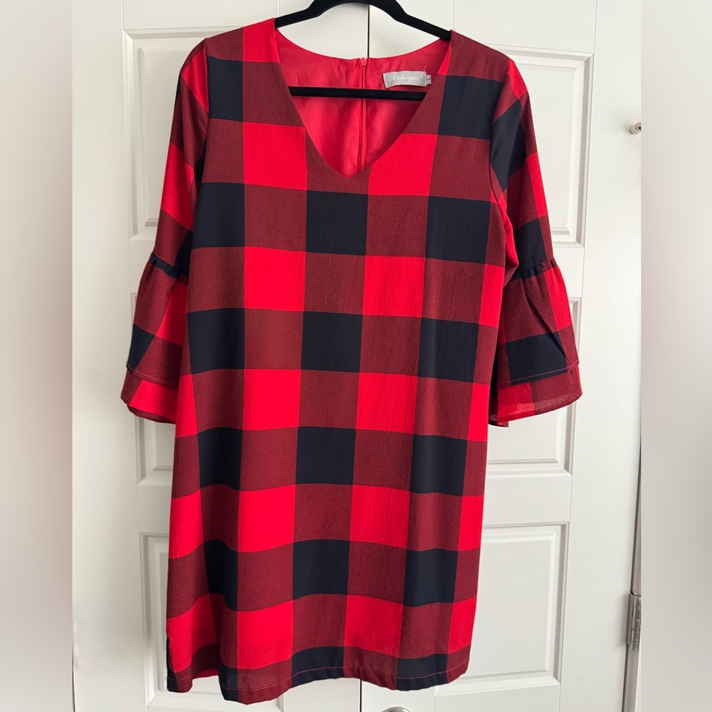 Red and black Buffalo plaid dress
